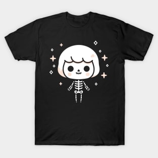 Cute Skeleton Girl with Short Hair | Kawaii Skeleton Design | Cute Halloween T-Shirt